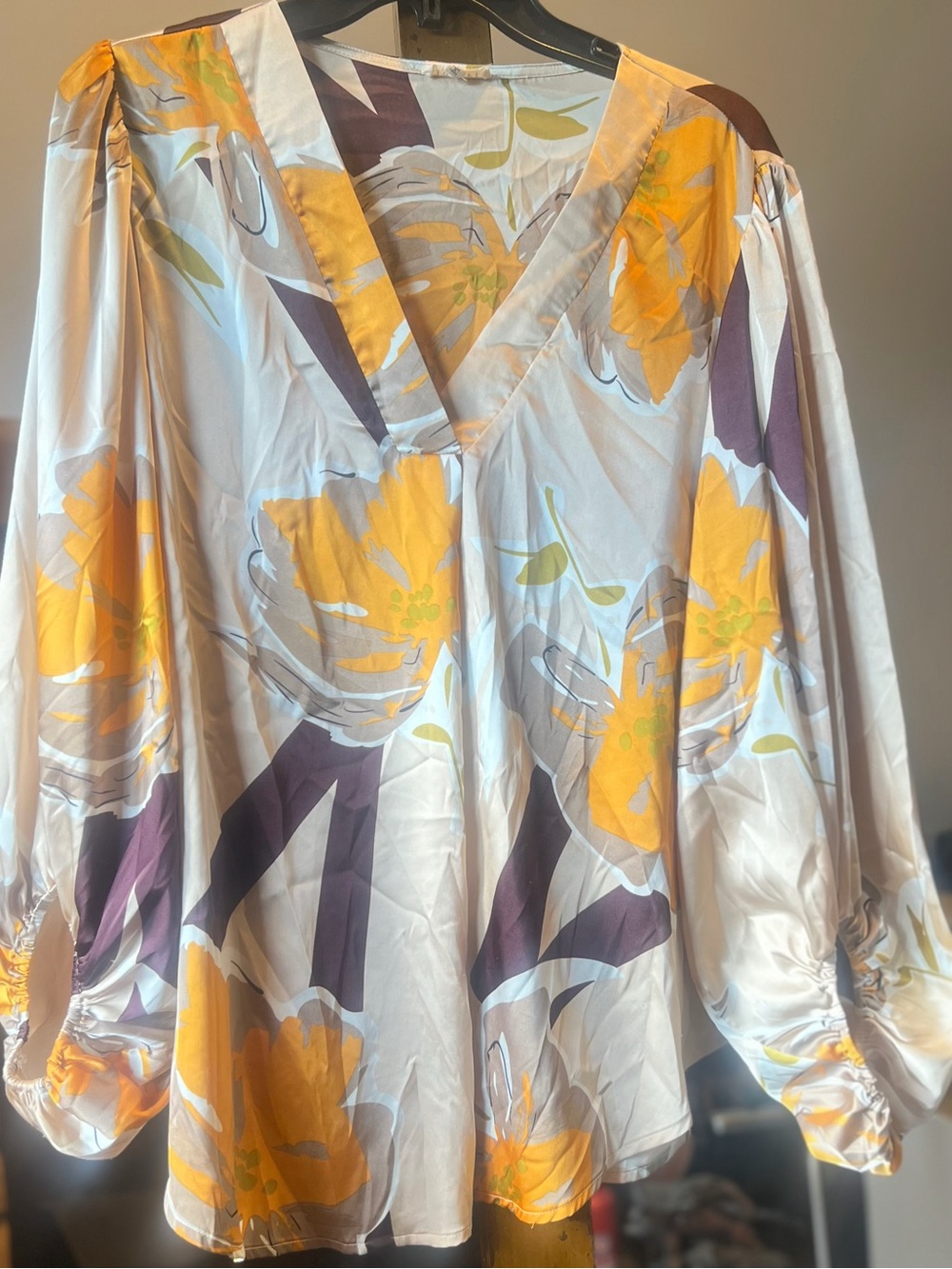 JODIFL Cream Blouse with Yellow & Purple Floral Print